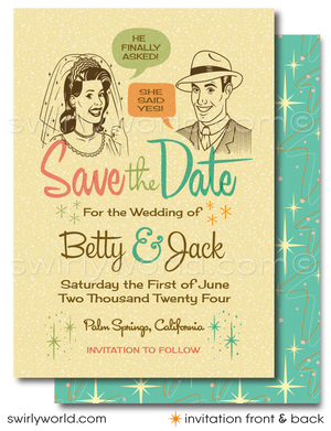 Retro Atomic Mod 1950's Save the Date Engagement Invitation Digital Download