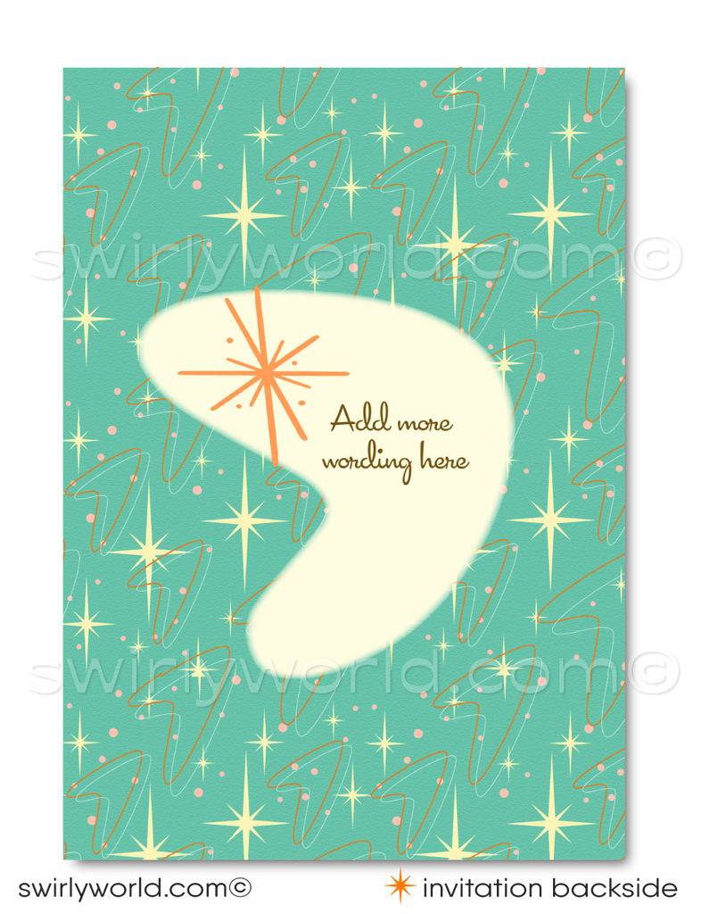 Retro Atomic Mod 1950's Save the Date Engagement Invitation Digital Download