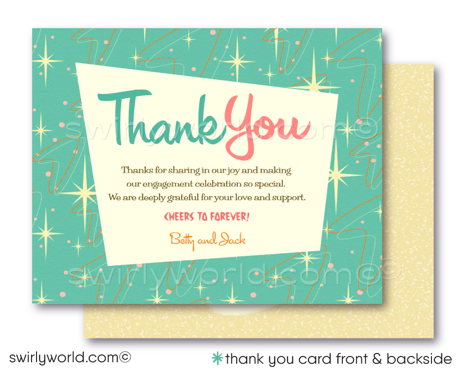 1950s-1960s Mid-Century Modern Retro Vintage Engagement Party Wedding Invitation Set