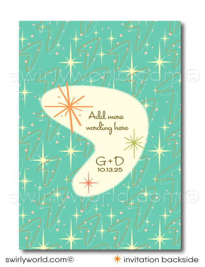 Retro Atomic Mid-Century Mod 1950s MCM Engagement Invitation Digital Download