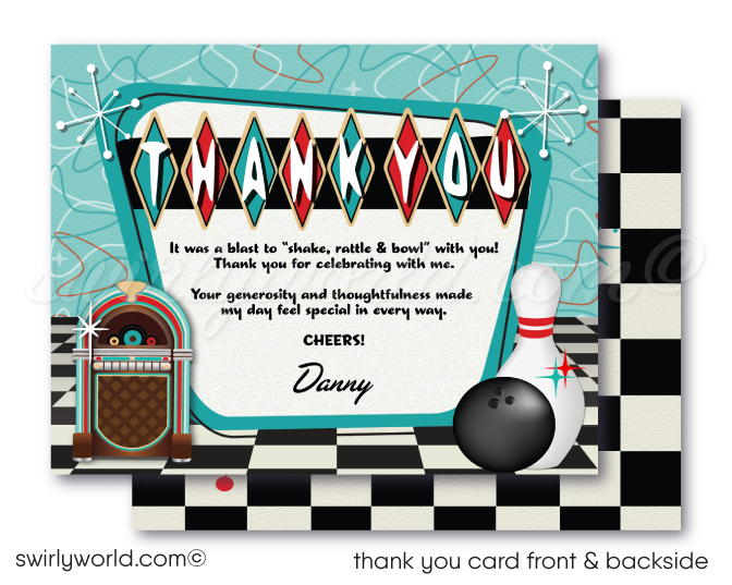 1950s Mid-Century Retro Rockabilly Greaser Classic Vintage Car Show Bowling Party Invitations