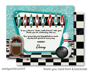 1950s Mid-Century Retro Rockabilly Greaser Classic Vintage Car Show Bowling Party Invitations
