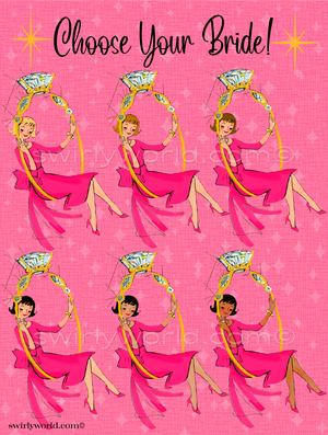 Retro Bachelorette Invitations - Vintage Pinup Girl Mid Century Party Set