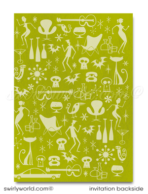 Retro Atomic Mid-Century Modern Eichler Halloween Party Invitation Evite Digital Download
