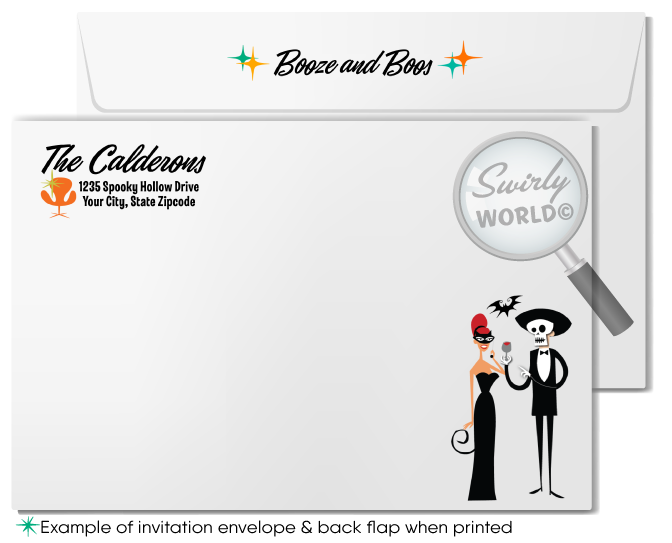 Be the life of the party with our Retro-Shag inspired "Boos and Booze" Halloween invitation! Featuring an Eichler mid-century modern home with retro-style monsters like a Vampire girl, Wolfman, and more. Easily customizable and perfect for a bold, stylish celebration. Download, customize, and share with ease!