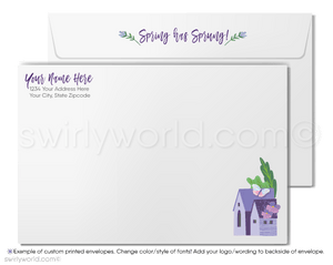 Spring Greeting Card – Garden Fence with Violet Blooms & Custom Realtor Branding