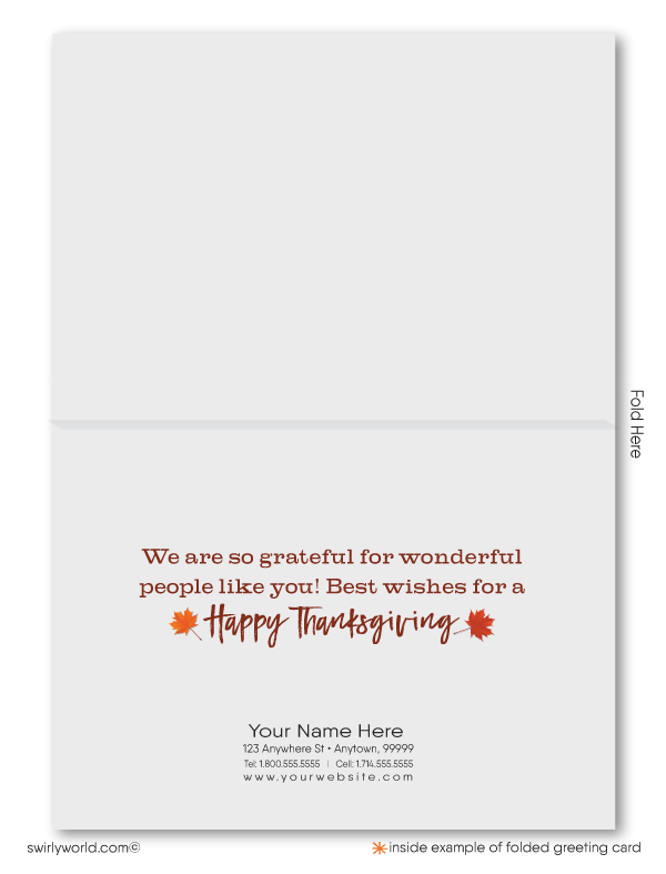 Digital Rustic Modern Leaves Professional Business Happy Thanksgiving Cards for Clients