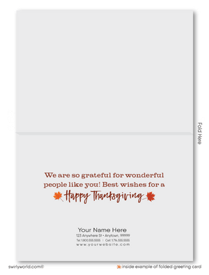 Digital Rustic Modern Leaves Professional Business Happy Thanksgiving Cards for Clients