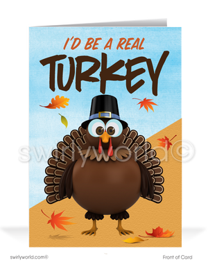 Funny Turkey Business Happy Thanksgiving Greeting Cards for Customers