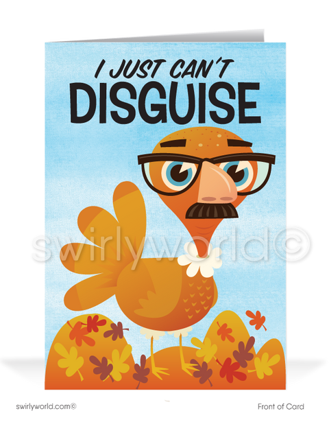 Funny Humorous Turkey Cartoon Happy Thanksgiving Greeting Cards for Business.