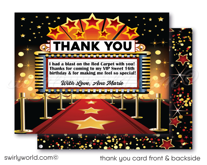 Roll out the red carpet with our VIP "A Star is Born" Movie Star Themed Birthday Party Invitation Set! 🎬✨ Perfect for a Hollywood-inspired celebration, featuring luxurious designs and "Name in Lights" motifs. Includes printed invites, thank you cards, and envelopes. Make your guest of honor feel like a star! 🌟🎉