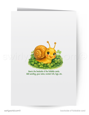 Greeting card with a cartoon snail on a white background