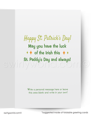 Vintage St. Patrick's Day Card – Retro Irish Fox with Green Bow | Customizable