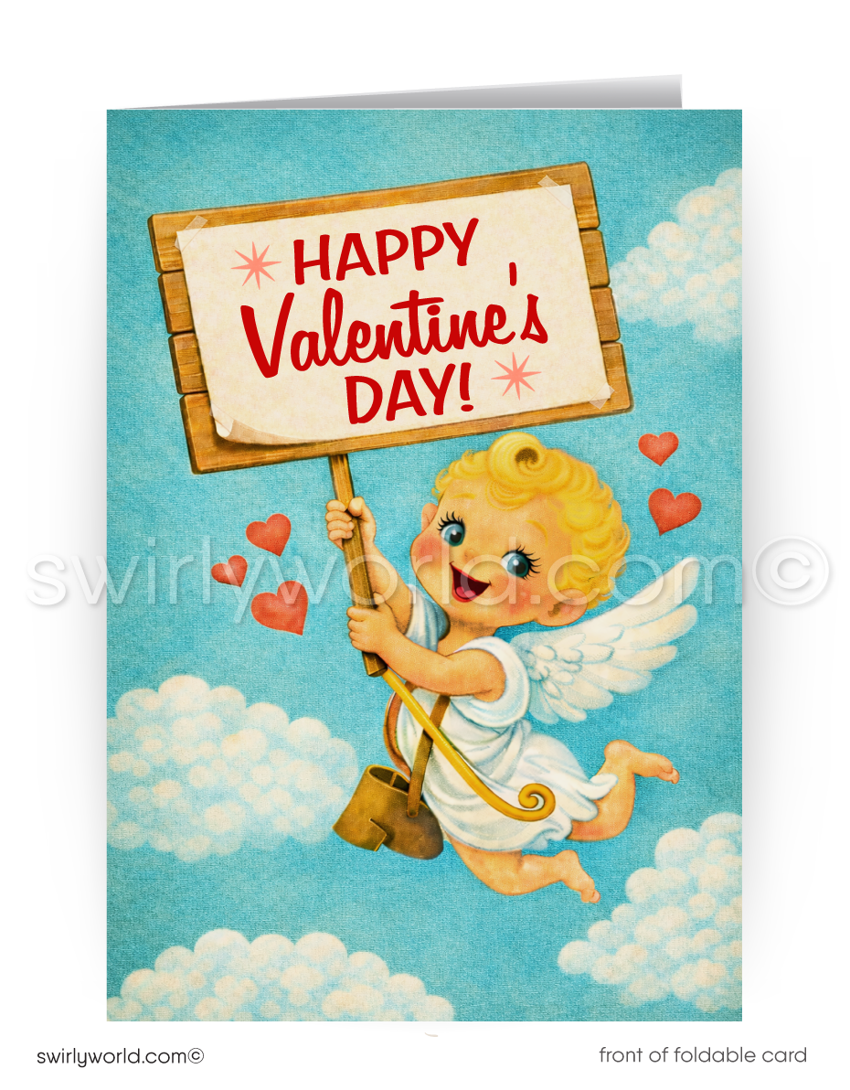 Vintage 1950s style cupid Valentine's Day greeting card for business customers.