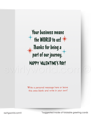 Valentine's Day card with colorful text on a white background