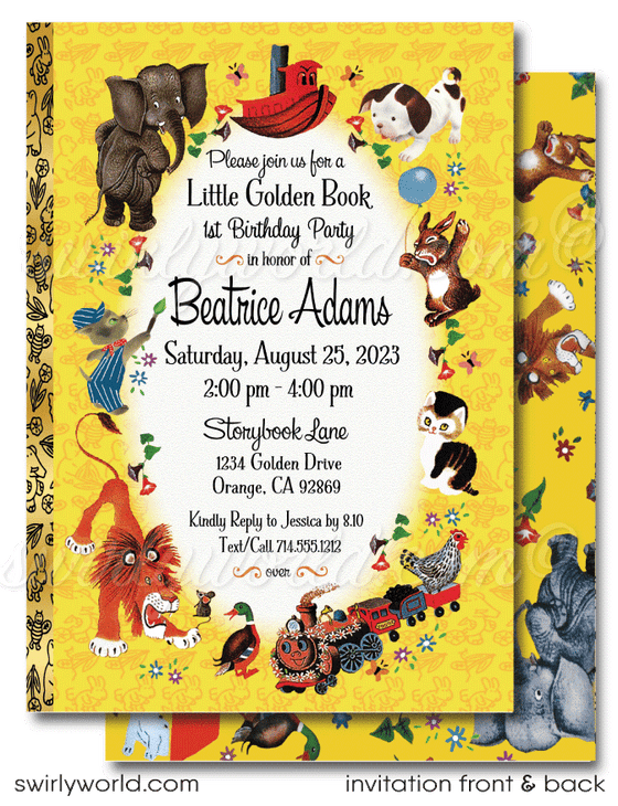Immerse guests in nostalgic charm with our Vintage Little Golden Book 1st Birthday Invitation Set! 🌟📚 Featuring classic illustrations, this premium printed set includes invitations, thank you cards, and envelopes. Perfect for a magical storybook-themed celebration. Customize easily and create lasting memories! 🎉✨