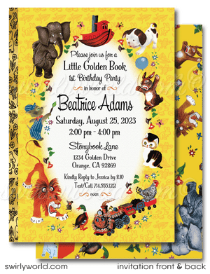 Immerse guests in nostalgic charm with our Vintage Little Golden Book 1st Birthday Invitation Set! 🌟📚 Featuring classic illustrations, this premium printed set includes invitations, thank you cards, and envelopes. Perfect for a magical storybook-themed celebration. Customize easily and create lasting memories! 🎉✨