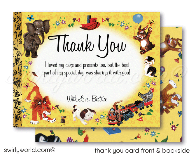 Vintage Little Golden Book Nursery Rhymes Book 1st Birthday Party Invitation thank you cards Boy or Girl