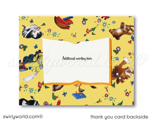 Immerse guests in nostalgic charm with our Vintage Little Golden Book 1st Birthday Invitation Set! 🌟📚 Featuring classic illustrations, this premium printed set includes invitations, thank you cards, and envelopes. Perfect for a magical storybook-themed celebration. Customize easily and create lasting memories! 🎉✨