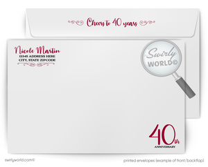 Printed envelopes with personalized address fields and Swirly World branding.