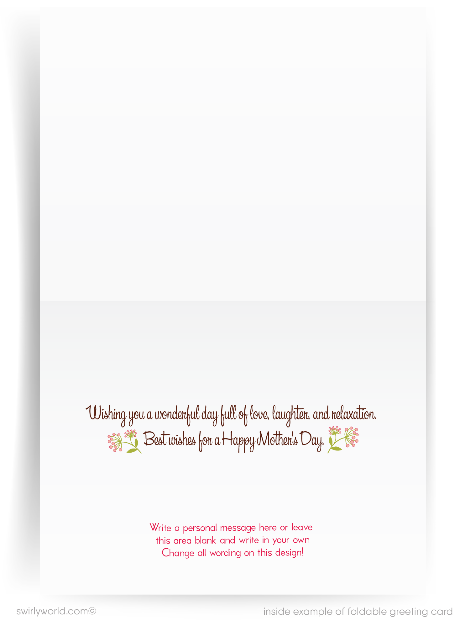 Greeting card with pink flowers and 'Happy Mother's Day' text on a light background