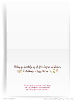 Shabby Chic Pink Floral Retro-Modern Happy Mother’s Day Cards with Elegant Calligraphy