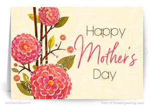 Greeting card with pink flowers and 'Happy Mother's Day' text on a light background