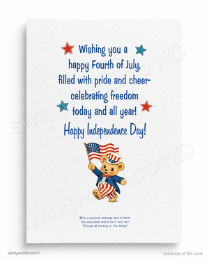 Fourth of July Patriotic Bear - Happy Independence Day Cards