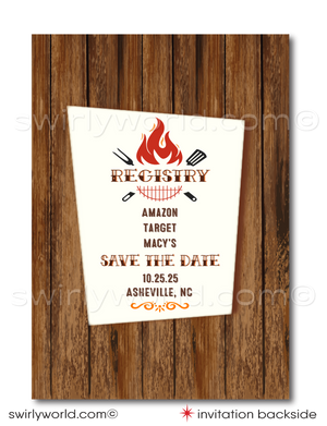 "I Do BBQ" Red Checkered Gingham Vintage Retro Engagement Party Invitations