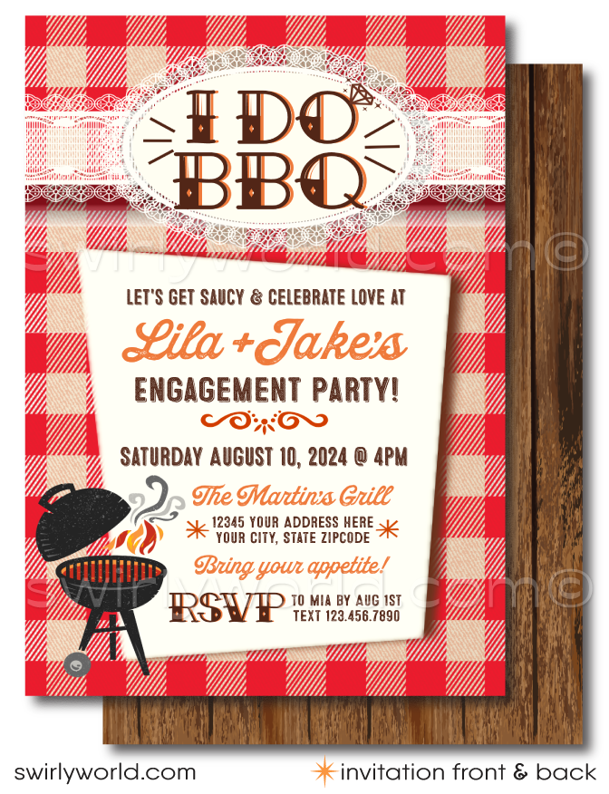 Rustic Country Western "I Do" BBQ Wedding Engagement Party Invitation Digital Download