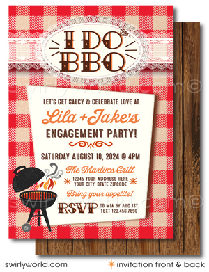 "I Do BBQ" Red Checkered Gingham Vintage Retro Engagement Party Invitations