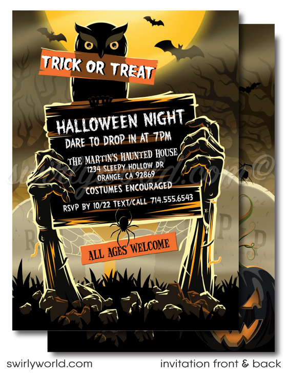 Zombie Graveyard Walking Dead Theme Halloween Party Invitation Printable Digital Evite