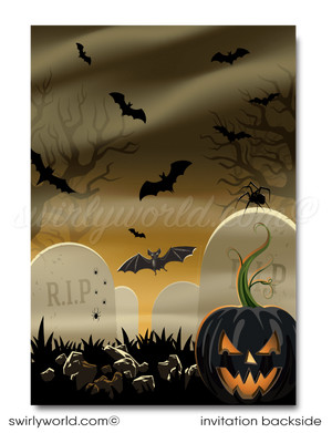 Zombie Graveyard Walking Dead Theme Halloween Party Invitation Printable Digital Evite