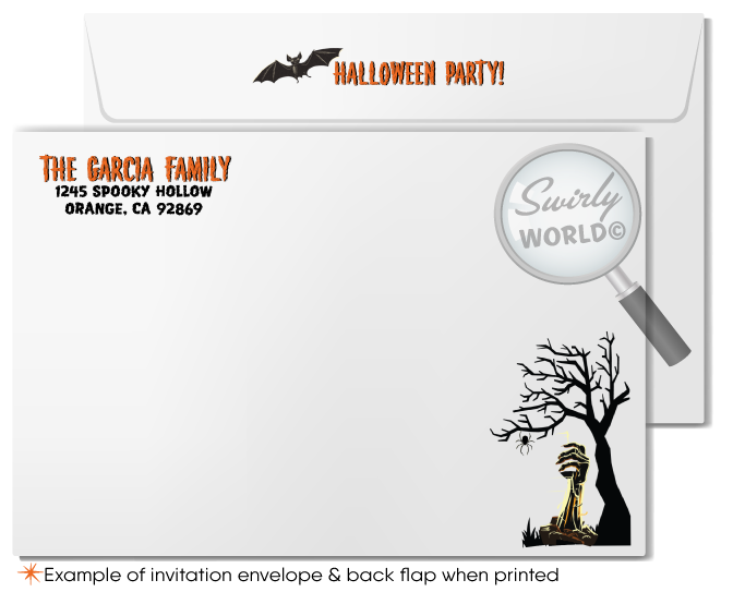 Set the tone for a fright-filled night with our Zombie Walking Dead Graveyard Halloween invitation! Featuring grisly zombie arms, worms, and a glowing-eyed owl, this customizable design is perfect for any bash. Easily edit the wording, and we'll print on premium card stock and ship directly to your door for convenience.