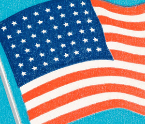 a close-up view of the American flag, with its iconic red, white, and blue colors prominently displayed.