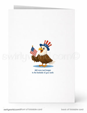 Foldable card with an eagle holding an American flag on a white background
