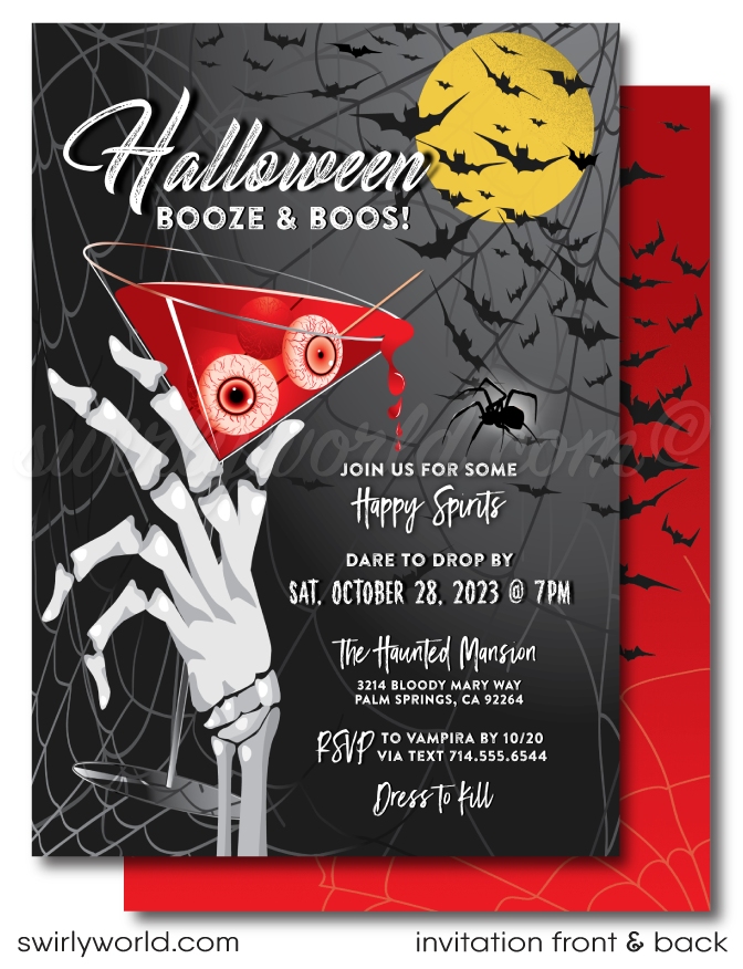"Boos and Booze" Adult Halloween Cocktail Party "Eat Drink & Be Scary" Printed Invites