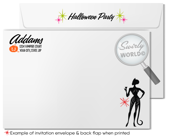 Adults Only Costumes and Cocktails Halloween Party Printed Invitations and Envelopes