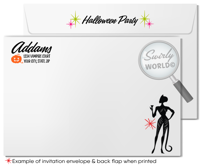 Set the tone for an unforgettable Halloween bash with Swirly World's "Boos and Booze" printed cocktail costume party invitations! Featuring seductive silhouettes and premium cardstock, these stylish invites with matching envelopes are perfect for an adults-only celebration. Customize and impress your guests in style!