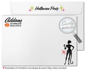 Set the tone for an unforgettable Halloween bash with Swirly World's "Boos and Booze" printed cocktail costume party invitations! Featuring seductive silhouettes and premium cardstock, these stylish invites with matching envelopes are perfect for an adults-only celebration. Customize and impress your guests in style!