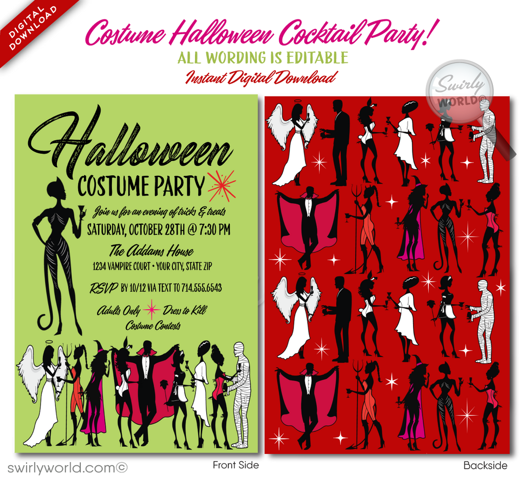 Costumes & Cocktails Adult Halloween Costume Party Invitation Digital Printable Download