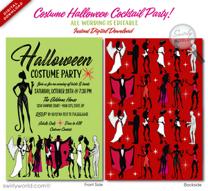 Set the stage for a chic Halloween bash with Swirly World's "Boos and Booze" Cocktail Costume Party invitations! Featuring sexy silhouettes in devilish and vampy costumes, this stylish design is perfect for an adults-only Halloween party. Customize, download, and share easily to kick off your spooky festivities in style!