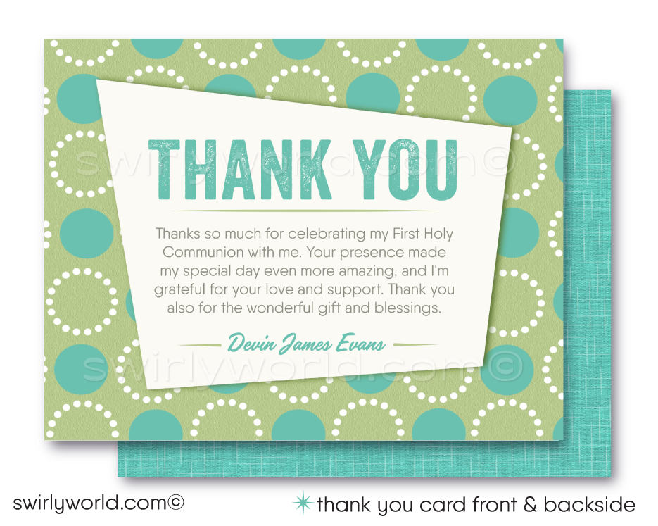 Mid-Century Mod Sacramental Invitation Set - Blue & Celery Green, Editable for Communion, Baptism, Confirmation
