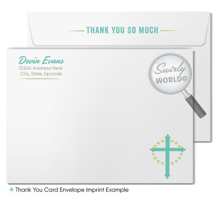 Retro Mid-Century Modern First Holy Communion Invitation Set - Aqua Blue & Celery Green