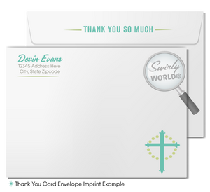 Retro Mid-Century Modern First Holy Communion Invitation Set - Aqua Blue & Celery Green