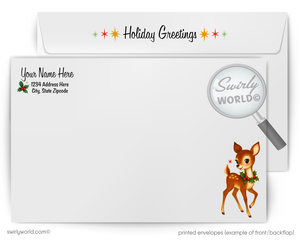 Christmas-themed letterhead with a deer illustration and 'Swirly World' branding.