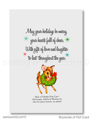 Vintage 1950s Christmas Card - Retro Santa Claus with Gifts & Atomic Starbursts