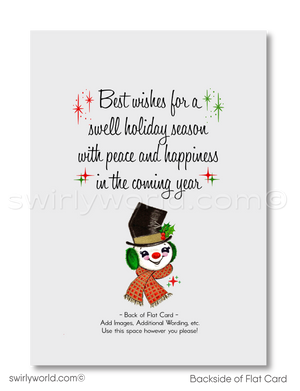 Vintage Mid-Century Christmas Card - 1950s-1960s Kitschy Santa in White Retro Tree with Starbursts