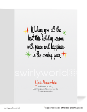 Mid-Century 1960s Geometric Christmas Tree Holiday Card with Atomic Starbursts