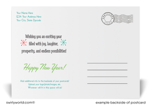 Retro Mid-Century Modern Happy New Year Postcards with Starbursts, Customizable Backside in Atomic 1950s-1960s Style